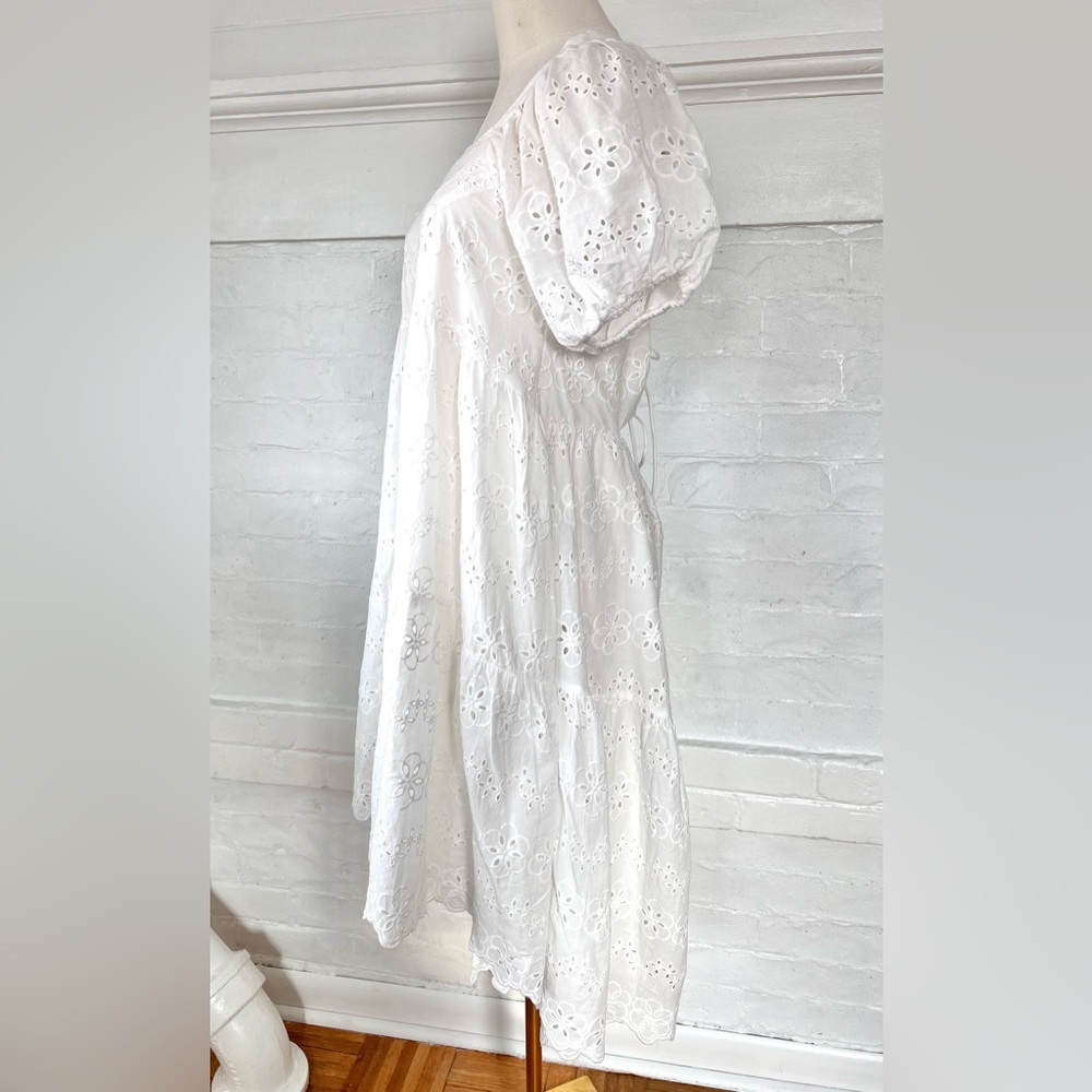 Amylynn White Coco Dress Borderie Anglaise Lace Cotton Dress Eyelet Baby Doll - Picture 7 of 15